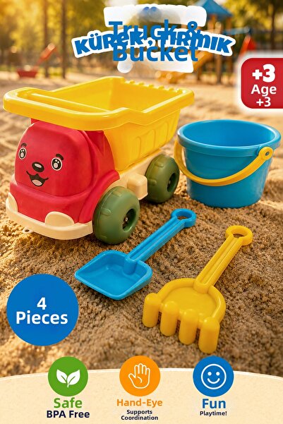 Meleni Toys مجموعة ألعاب الشاحنات المكونة من 4 قطع - مجرفة ومشط ودلو ولعبة رم...