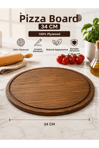 UZUN AHŞAP DEKORASYON Wooden Pizza Plate Board Pizza Mat 34 Cm