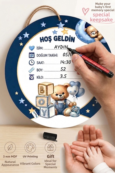 MARNELLO CONSEPT Baby Boy Newborn Memory Board - Hospital Room Decoration