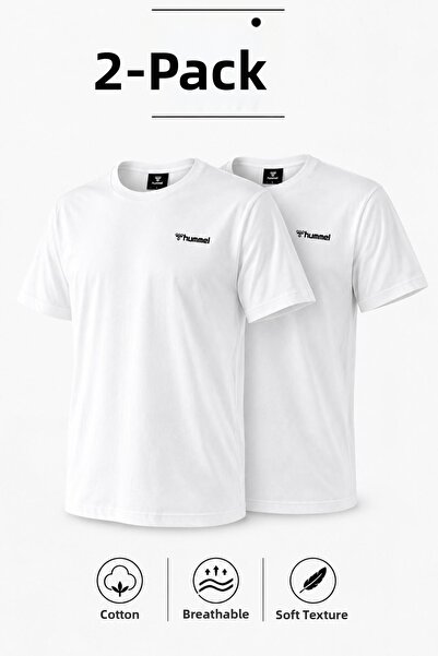 hummel Jullian Men's White 2-Pack Stylish and Comfortable Basic T-Shirt