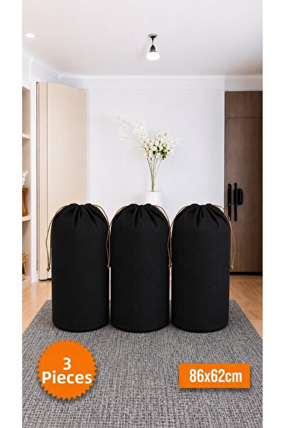Balkan Room 3 Pieces Black Drawstring Storage Bag Xlarge 86X62 cm - Moving Ba...