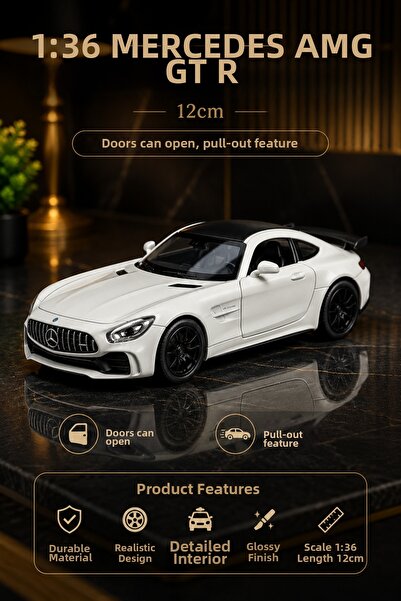 craftivio سيارة لعبة معدنية مصبوبة بالقالب من مرسيدس AMG GT R باللون الأبيض ب...