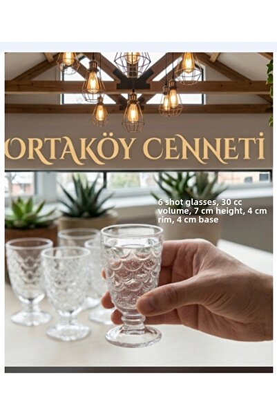 ORTAKÖYCENNETİ 6 Pieces of Glass Fish Cup Shot Glass with Small Foot, 30 Cc V...