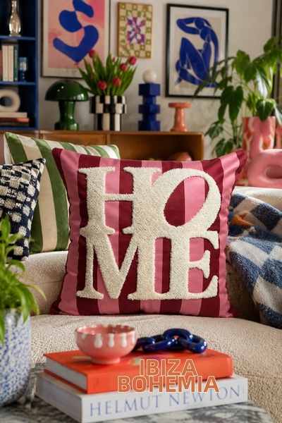 Pilloveland Punch Embroidered Throw Pillow Cover - 43*43 cm - Candy Pink Home...