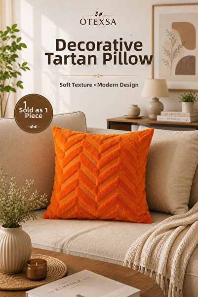 OTEXSA Embossed Decorative Throw Pillow Cover Orange Soft Textured Modern Des...