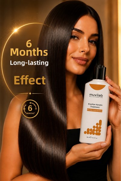 muvilab Brazilian Blow Dry Keratin Hair Treatment Permanent Hair Straightening Effective for up to 6 Months Heat Protectant Cream