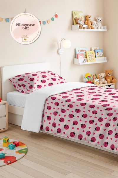 Evimde Bambaşka Ladybug Pink Girls' Pique Set - Black and White Baby Room Bed...