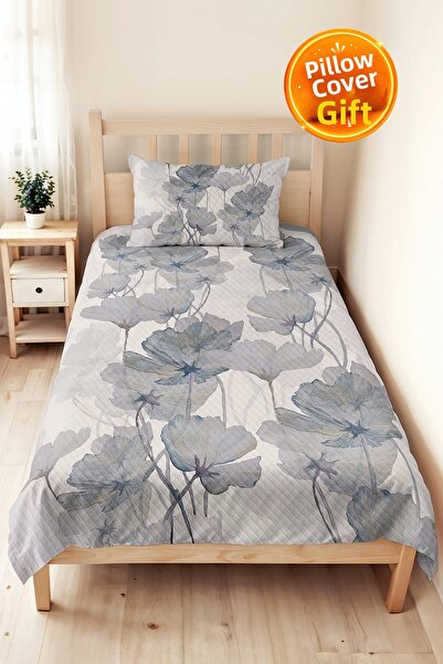 Evimde Bambaşka Set de lenjerie de pat modern cu flori albastre - Cuvertură d...