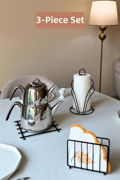 Edora Home Set of 3 Black Trivet Cage Napkin Holder Swan Napkin Holder Kitche...
