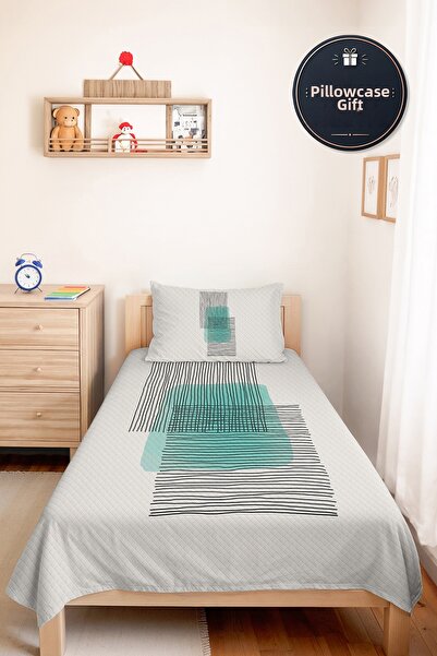 Evimde Bambaşka Turquoise Geometric Modern Young Room Single Pique Set - Blac...