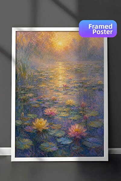 Zestia Pictură murală inspirată de Monet cu nufăruri pe apă, grădină impresio...