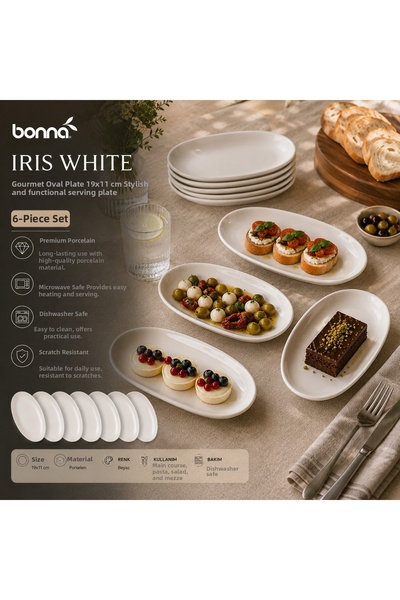 Bonnami Bonna Iris White Gourmet Oval Kayık Plate 19X11 cm - Stylish and Func...