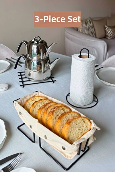 Edora Home Set of 3 Black Rectangular Bread Basket, Upright Paper Towel Holde...