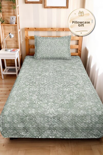 Evimde Bambaşka Floral Vintage Green Single Pique Set - Bohemian Mint White 1...