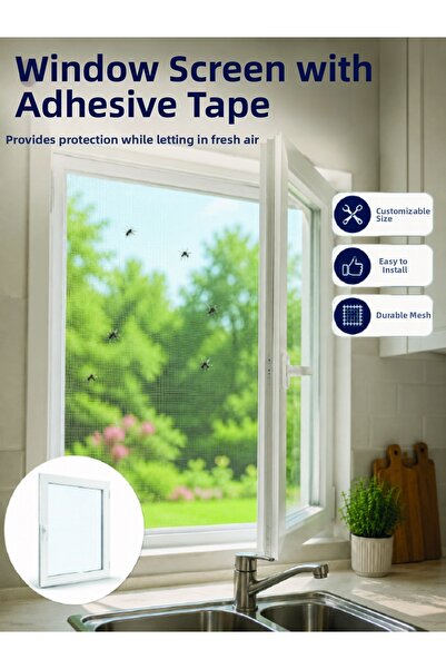 Generic Brand Transparent Mesh Window Fly Screen with Velcro Tape for Practic...