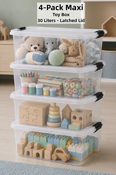 Meleni Baby 4-Piece Toy Organizing Box - Storage for Items with Locking Lid B...