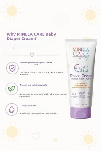 Minela Care كريم طبيعي للوقاية من طفح الحفاضات وطفح الحفاضات الحفظي للبشرة الحساسة لدى الأطفال 75 مل