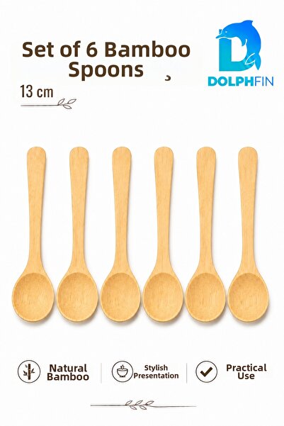 DolphFin طقم ملاعق من الخيزران مكون من 6 قطع، 13 سم، ملعقة طبيعية للتوابل وال...