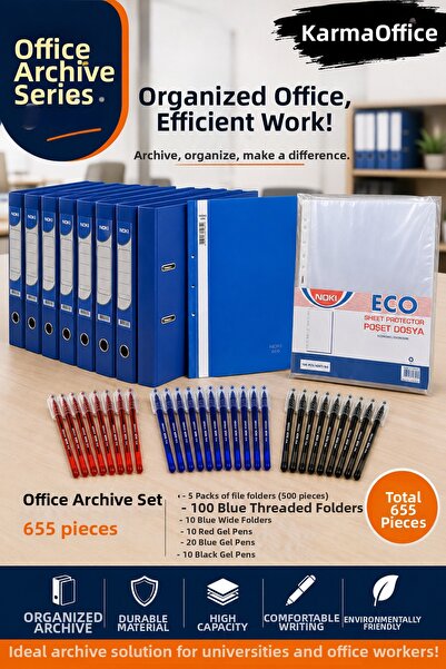 KarmaOfis مجموعة أدوات المكتب الزرقاء المكونة من 650 قطعة - 5 حزم من أكياس ال...