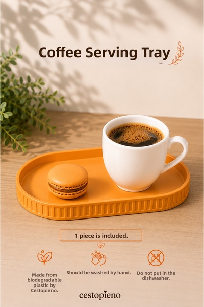 CESTOPİENO Coffee Presentation Plate Oval Serving Tray |   Eco-Friendly Biopl...