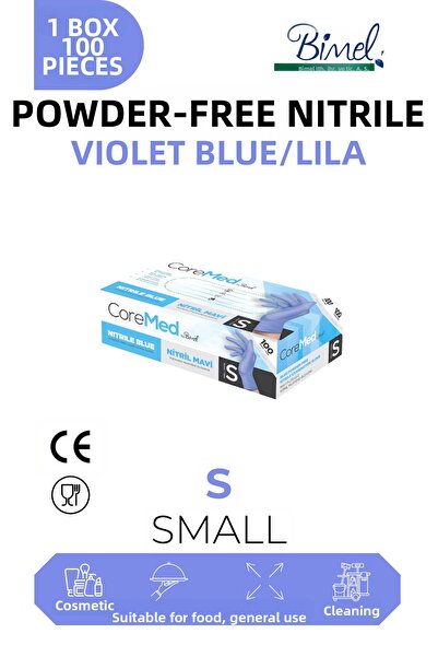COREMED قفازات فحص النتريل ليلك مقاس S - عبوة واحدة تحتوي على 100 قطعة