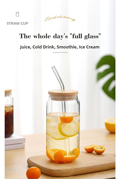 SAVORYHOME Heat Resistant Glass Straw and Wooden Lid Bubble Tea and Borosilic...