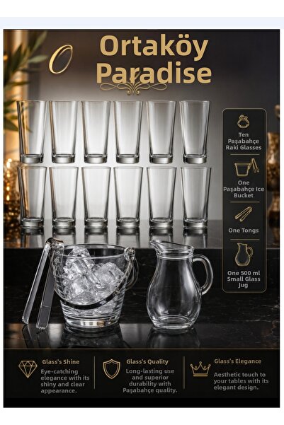 Paşabahçe طقم أكواب للمشروبات الغازية ودلو للثلج 15 قطعة Pb52138 Rakıseti