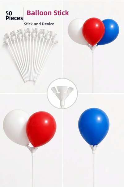FESTİVALOON 50 Pcs 30 cm Balloon Stick and Apparatus Set Party and Organization Balloon Holder Birthday Party Organization