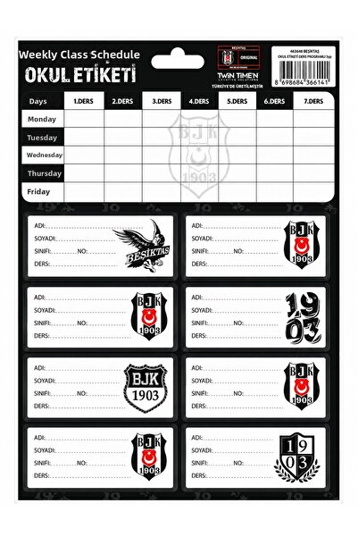 Keskin Etichetă școlară Bjk cu program de cursuri, 3 pagini, 24 bucăți