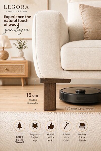 LEGORA WOOD DESIGN ساق أثاث خشبية بطول 15 سم من خشب الدردار، ساق أريكة من خشب...