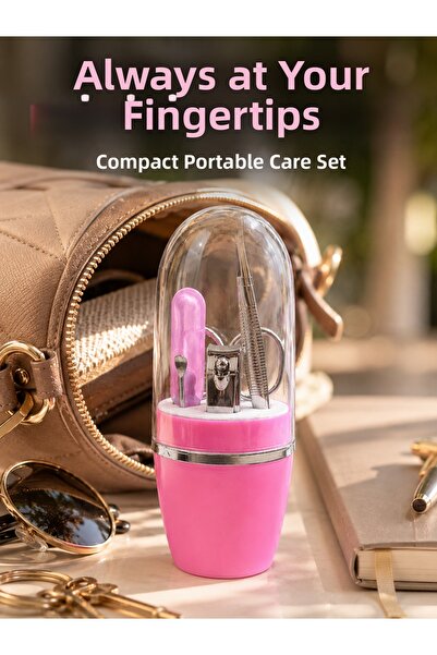 Marsilyan Pink Manicure Pedicure Care Set Tweezers Nail Clippers Scissors Fil...