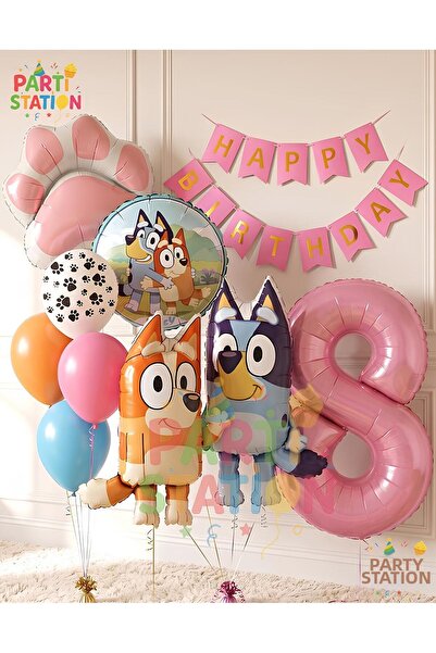 Parti Station Bluey and Chilli Themed 8-Year-Old Foil Balloon Set – 10 Pieces...