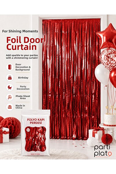 Parti Plato Metallic Red Foil Door Curtain 100X200 cm Party Birthday Decorati...