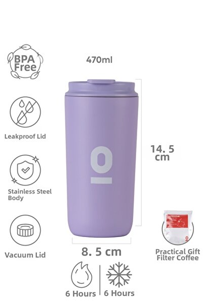 Espressolab Stainless Steel Lila Mug Thermos Thermos Cup 470 ml No:162