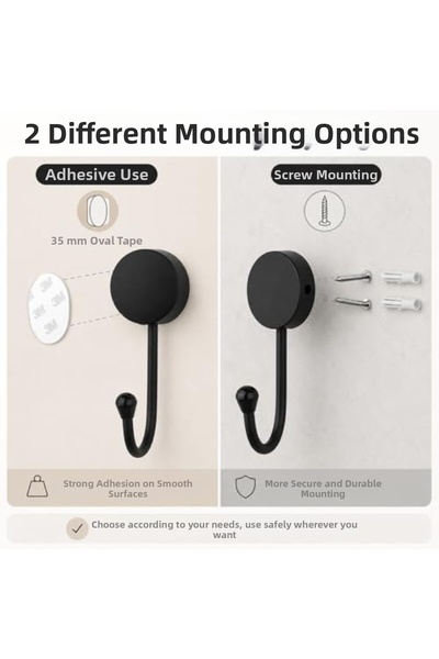 Yıldızan Lotus Black Single Hanger, Adhesive and Screw Mounting Wall Hanger, ...