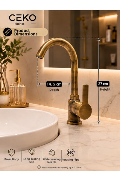 CEKO ARMATÜR Antique Washbasin Faucet 360 °   Rotating Pipe Antique Color Modern Design