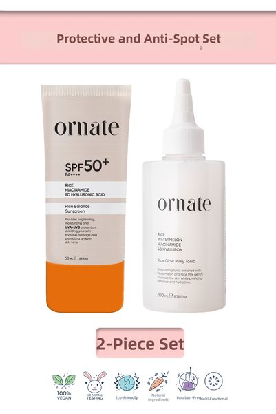 ORNATE Rice Extract Brightening and Spf50+ Sun Protection Skin Care Set