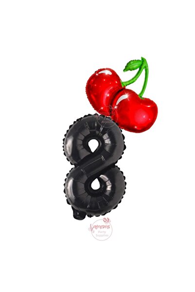 RÖNESANS PARTİ Rönesans Cherry and Black Number Foil Balloon Set Age-8