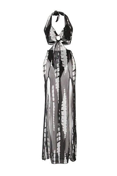 Trendyol Collection Abstract Patterned Woven Maxi Accessory Detailed Halter N...