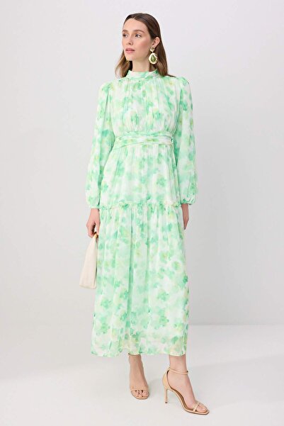 Trendyol Modest Rochie și salopetă țesute cu flori, căptușite, verde-multicol...