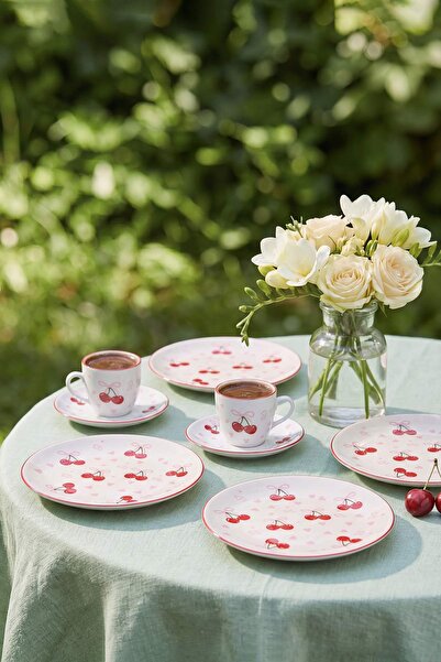 TRENDYOLMİLLA HOME 4-teiliges Kirschenmuster-Porzellan-Kuchenplatten-Set 21 c...