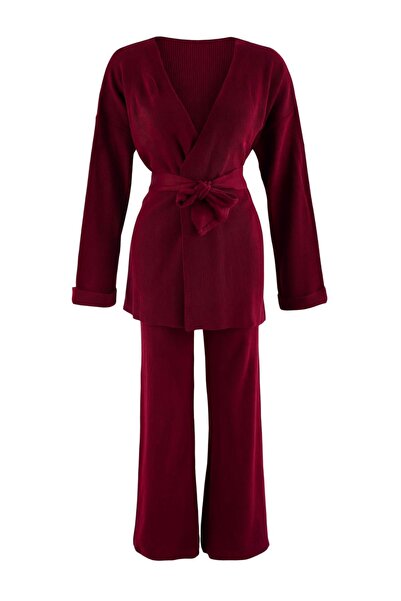 Trendyol Collection Burgundy Midi Length Knitwear Top and Bottom Set Twoaw25A...