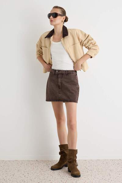 Trendyol Collection Brown Regular Waist 100% Cotton Shorts Skirt Twoaw27Sr00006