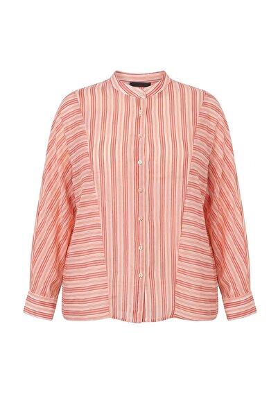 Trendyol Curve Pink-Multicolor Transparent Striped Oversized Shirt Tbbaw27Ax0...