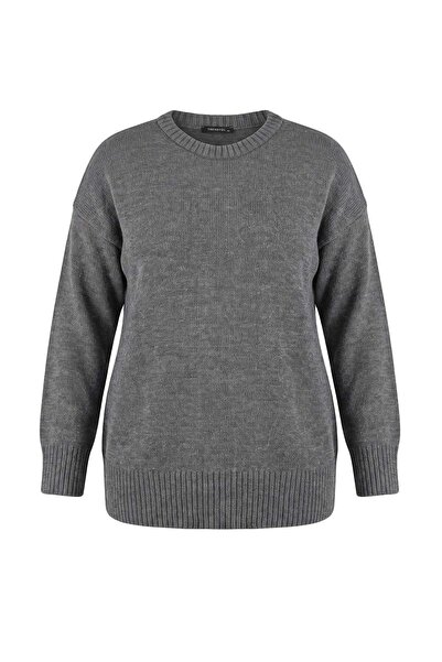 Trendyol Curve Wardrobe Essentials Anthracite Wide Fit Soft Textured Knitwear...