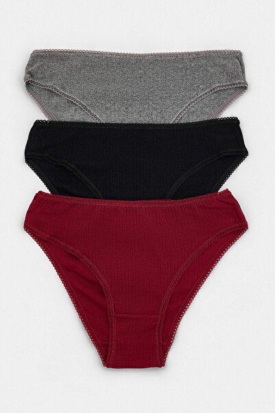 Trendyol Collection Black-Multicolor 3-Piece Single Jersey Striped Slip Panti...