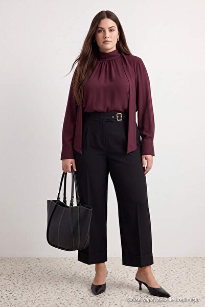 Trendyol Curve Black Waist Adjustable Woven Large Size Trousers Tbbaw27Ar00006