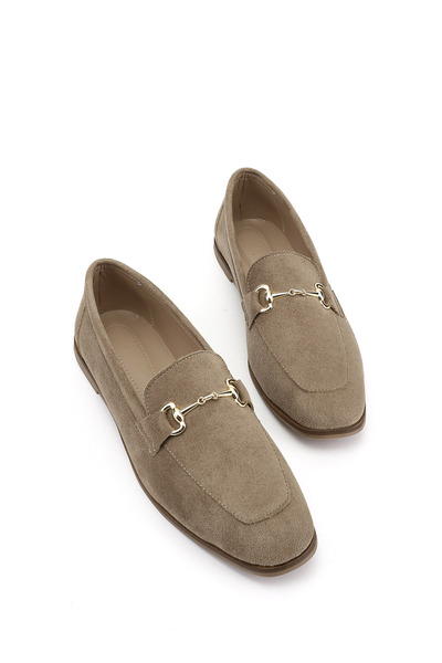 GÖNDERİ(R) Γυναικείες μπαλαρίνες με αγκράφα από βιζόν σουέντ με αμβλύ μύτη