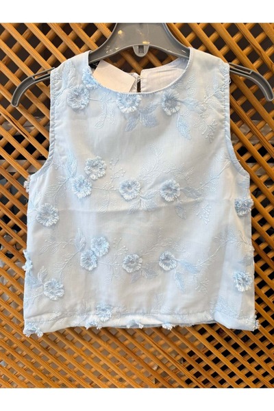 PD KIDS 2323 ÇOCUK ÜÇ BOYUTLU NAKIŞLI KUMAŞ KOLSUZ BLUZ