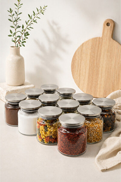 LİNGO HOME Set of 12 500 ml Vacuum Spice Containers with Metal Lids - Storage Container - Jar - with Label